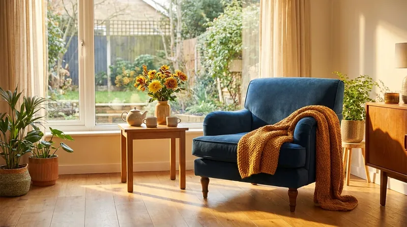 Sunlit living room arranged for home care with an armchair and blanket, How to Open a Group Home in Missouri