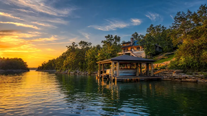 A lake house with a covered boat dock on a winding Ozark lake cove, Camden County, Missouri Business License (Lake of the Ozarks)